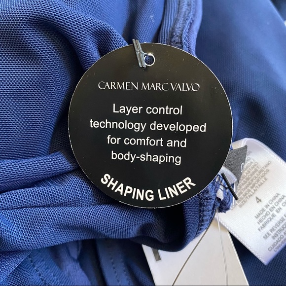 Carmen Marc Valvo Halter Ruffle One Piece Navy Blue Swimsuit Size 4 NWT - Picture 9 of 11